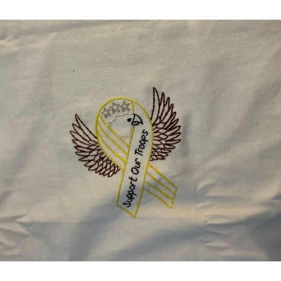 Handmade Cross Stitched Table Cloth 60x63 America Theme Support Our Groups USA - Picture 3 of 5